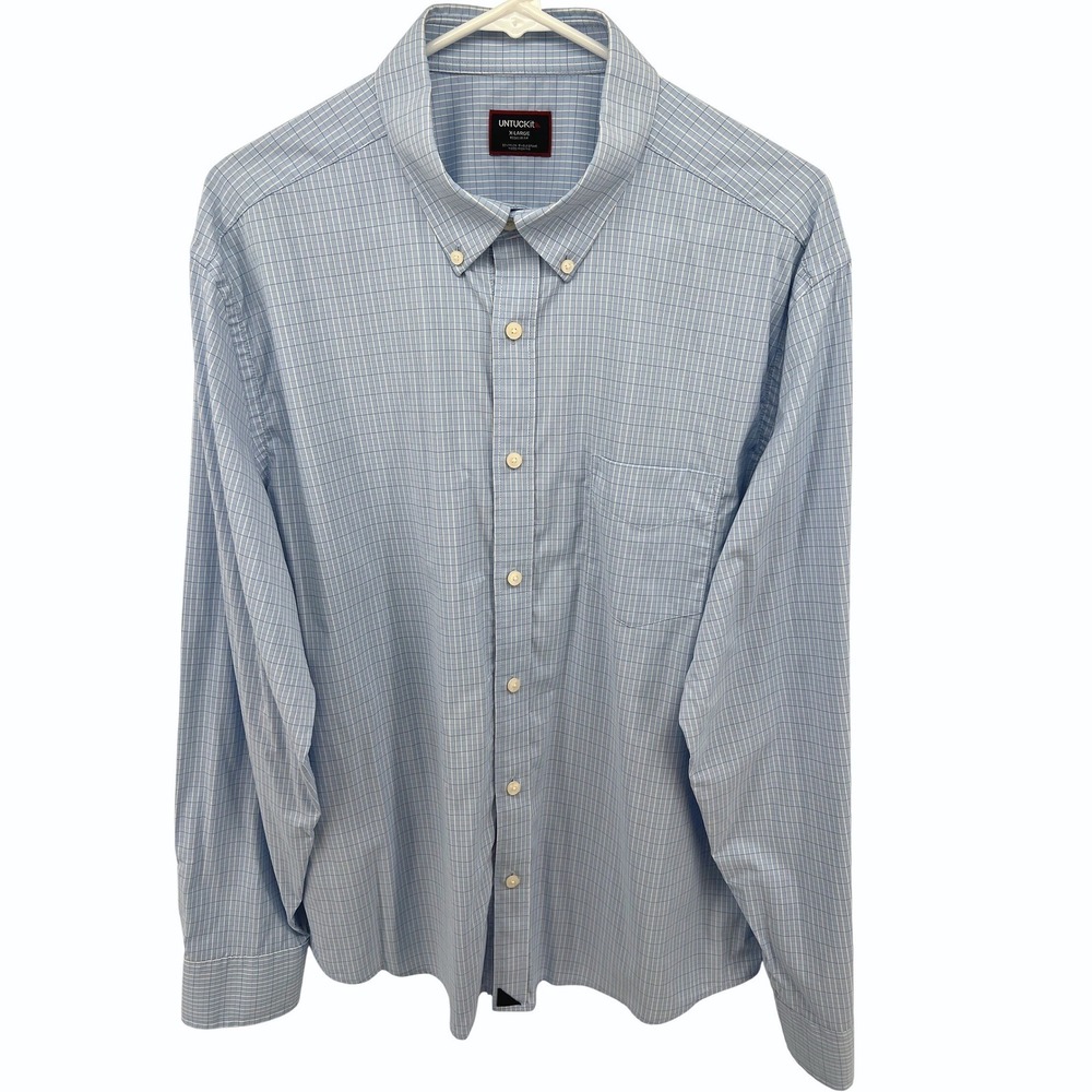 UNTUCKit Men's XL Button Down Shirt Light Blue Grid Griffin Performance Stretch